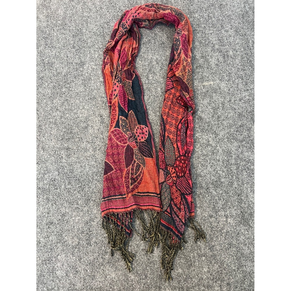 Sacred Threads Boho Patchwork Floral Paisley Fringe Scarf Hippie Artsy